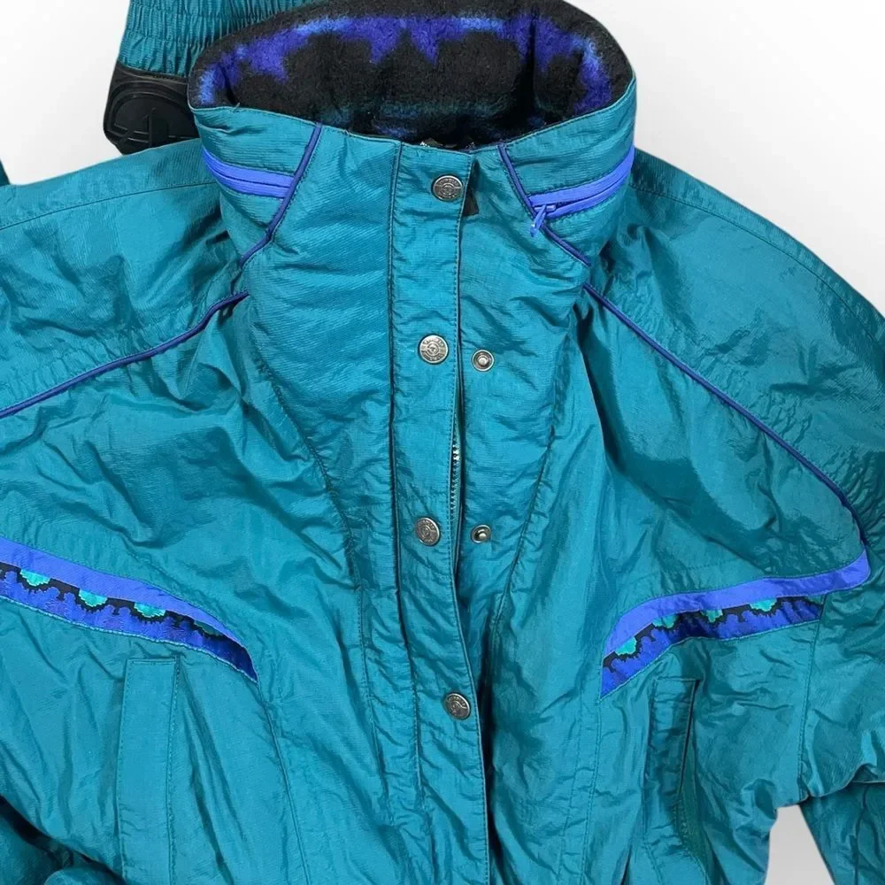 Vintage Women's Ski Suit 90’s. Snowsuit belted one-piece. skisuit snow jumpsuit